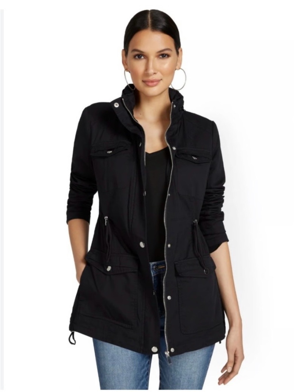 New York and Company Black Women's Med Utility Jacket - Sleek Lightweight Coat